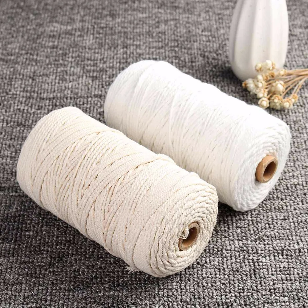 

200m White Cotton Cord Natural Beige Twisted Twine Rope Craft Macrame String DIY Handmade Home Decorative supply 3mm