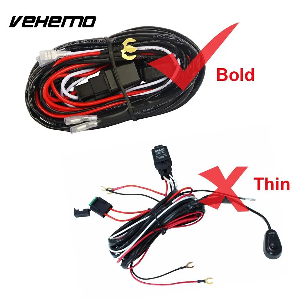 Vehemo подключение 2 LED Жгут проводов комплект реле предохранителя фара проводка