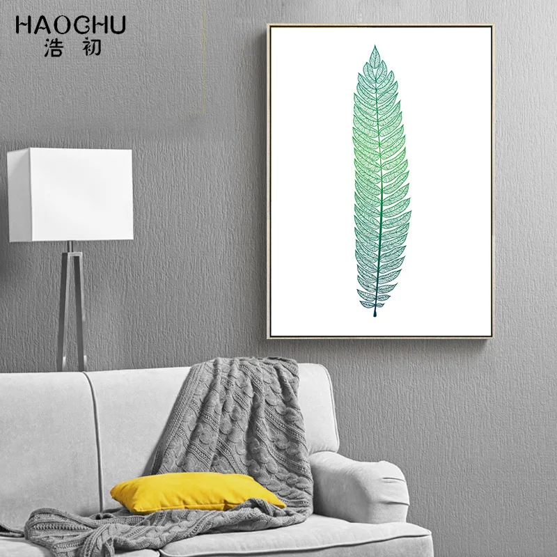 HAOCHU зеленые листья растений акварелью кухня спальня стены искусства украшения