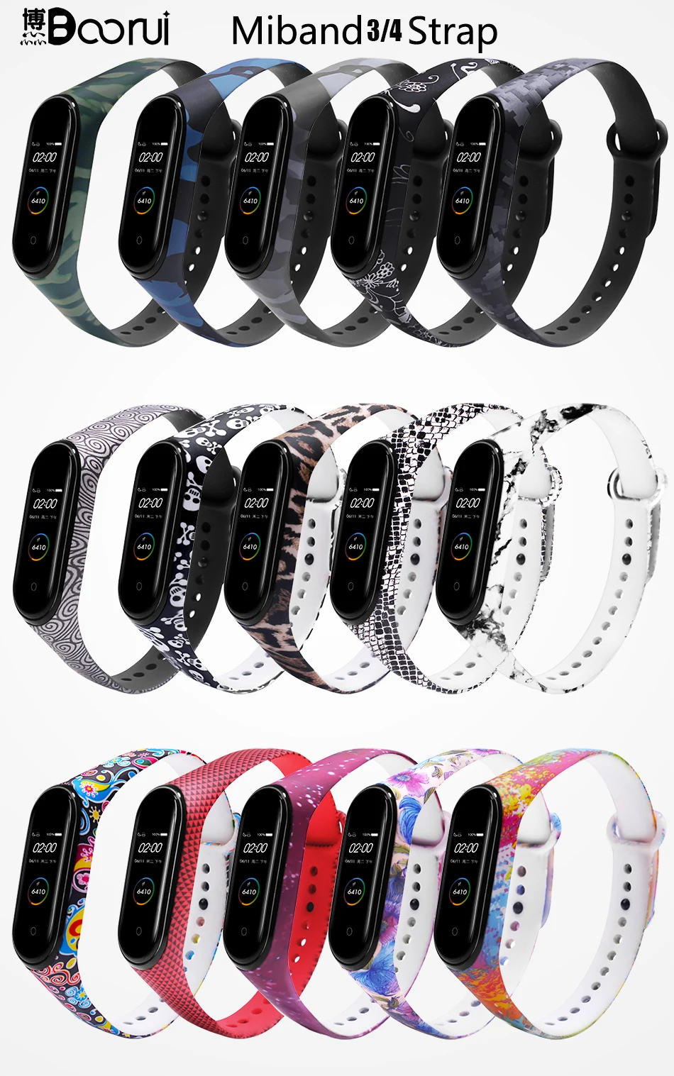 BOORUI Универсальный Miband 3 4 ремешок pulsera inteligente ремешок для xiaomi mi3 mi4 смарт-браслеты с разнообразными цветами