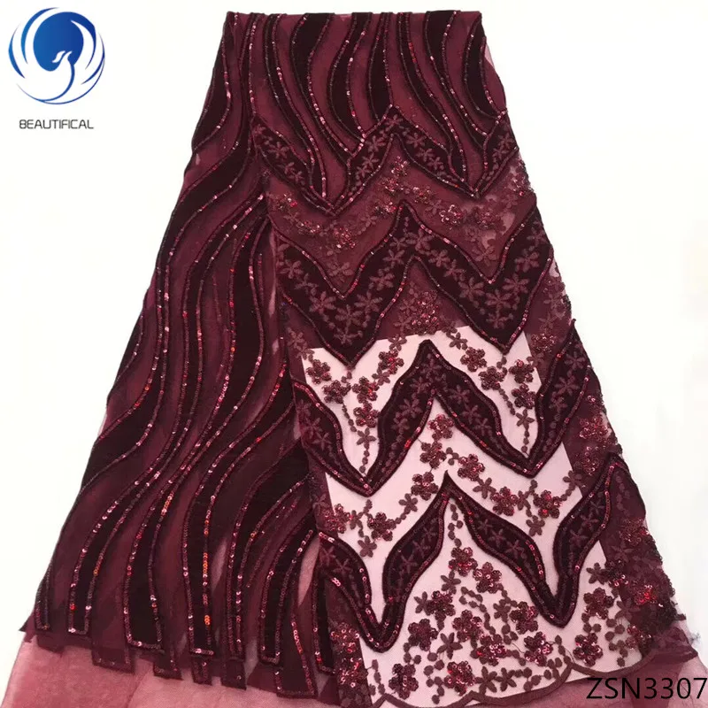 

BEAUTIFICAL velvet lace embroided 2018 african velvet lace for nigerian wedding sequins lace fabric arrival 5yards/lot ZSN33