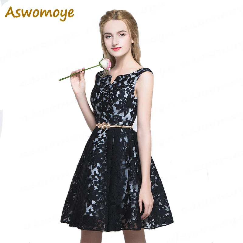 Женское элегантное вечернее платье 2020 А силуэта короткие черные вечерние платья