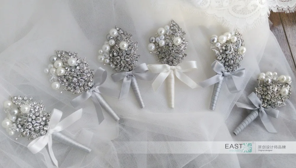 Мужская бутоньерка с бутоньеркой серебряная белая слоновая кость|brooch rhinestone|brooch
