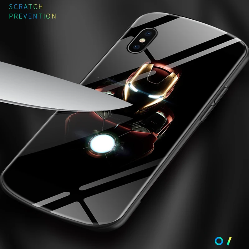 Светящийся стеклянный чехол Мстители Железный человек для телефона iPhone 8 7 6 6s plus
