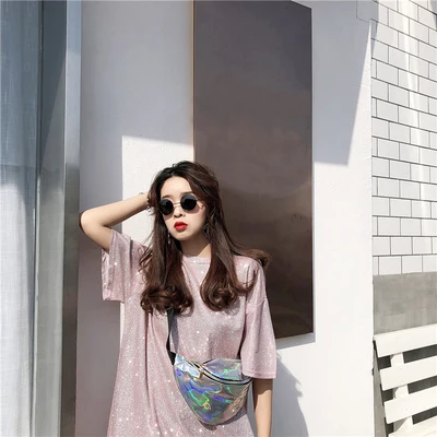 pink Neploe, Новое поступление, короткий рукав, шикарная футболка, одноцветная, свободная, яркий шелк, женские футболки, летние, круглый ворот, модная футболка 67424 - Цвет: pink