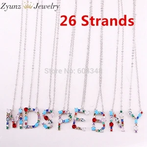 26 silver necklace ZYZ330-3607 Кристалл Zicronia подвеска в виде Буквы Алфавита Ожерелье, CZ микро проложить Большое ожерелье с надписью - Окраска металла: 26 silver necklace