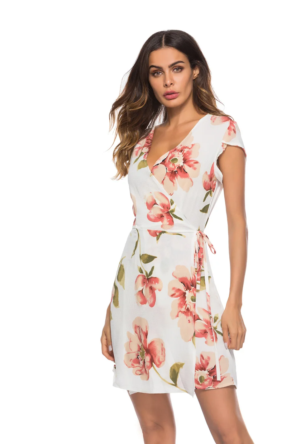 Женское платье 2019 Новое сексуальное с v-образным вырезом и принтом | Женская