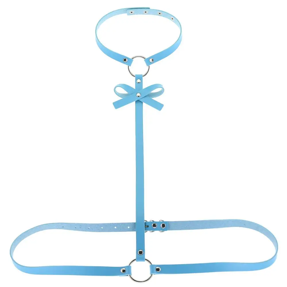 Light Blue KMVEXO, модное, сексуальное, Харадзюку, из искусственной кожи, с бантом, панк, колье, воротник, тело, талия, ожерелье, Клубные, вечерние, ювелирное изделие - Окраска металла: Light Blue