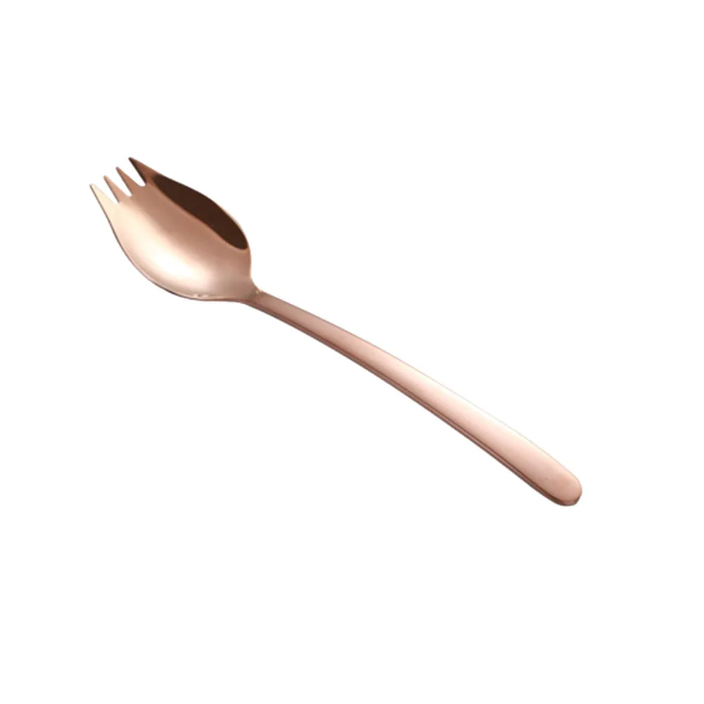 Rose Golden Многофункциональные портативные кухонные ложки, вилка из нержавеющей стали, ложка Spork 2 в 1, вилка для салата, лапши, ложка для путешествий, посуда для пикника - Цвет: Rose Golden