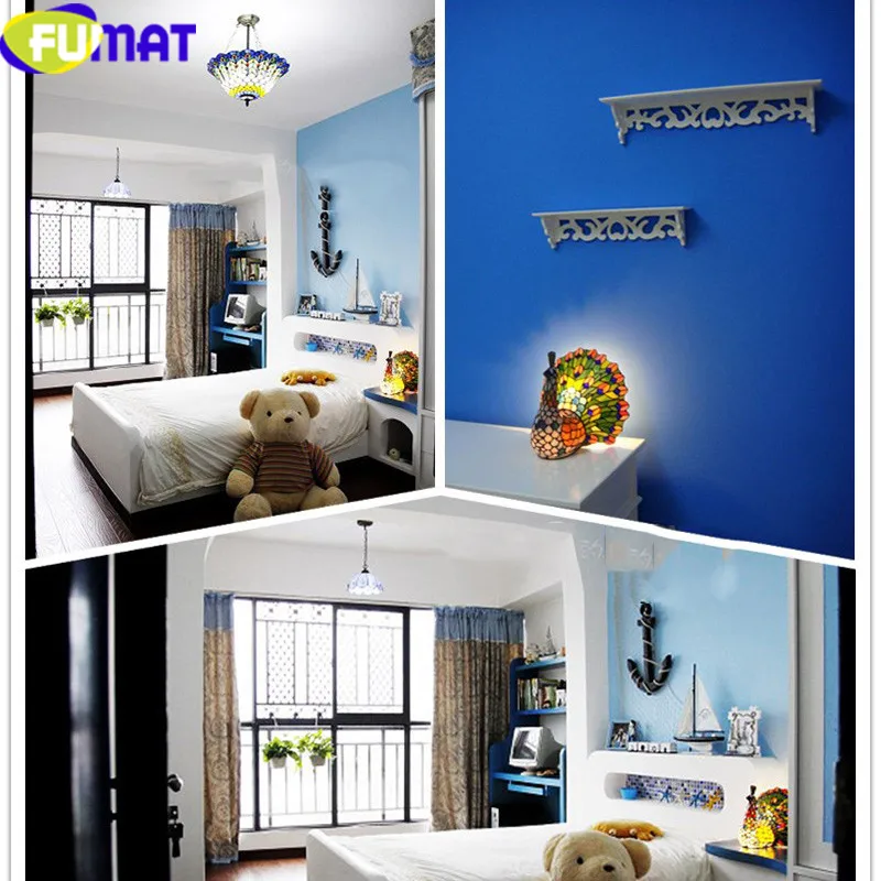 

FUMAT Tiffany Table Lamp LED Peacock Stained Glass bedroom bedside lamp Shade Desk Lamps Art Home deco mariage luminaria Light
