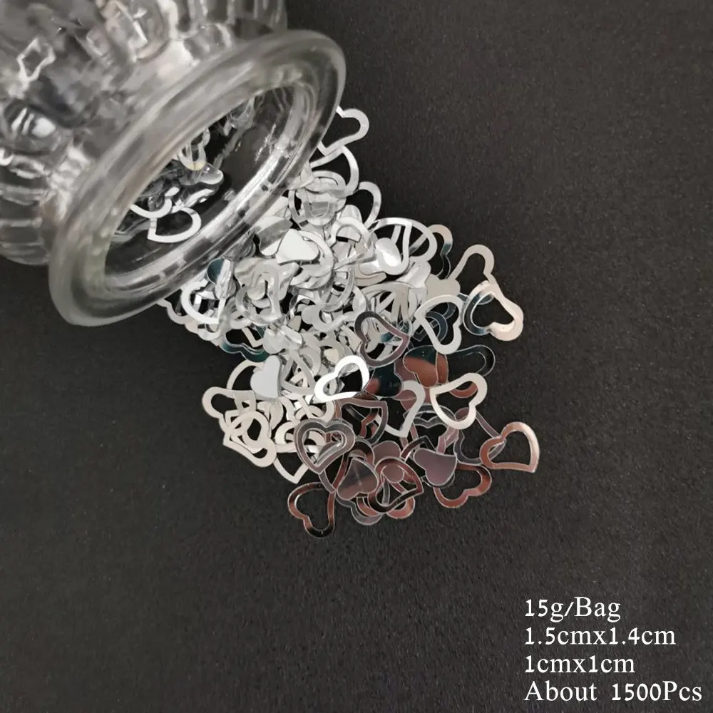 15mm Heart Silver 15 г Свадебное Сердце Конфетти бархатное сердце с любовью красное Золотое Серебряное сердце конфетти с блестками сделай сам для свадьбы, дня рождения, вечеринки - Цвет: 15mm Heart Silver