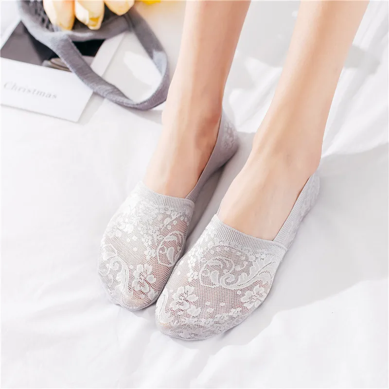 Quality Hot Women Summer Hollow Lace Flower Boart Socks Short Girls No Show Antiskid Thin Transparent Invisible Ankle Sock | Женская