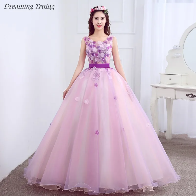 Дешевое бальное платье светло-фиолетовое Кинсеаньера Vestidos 15 Anos 2019 Тюль 3D цветы в