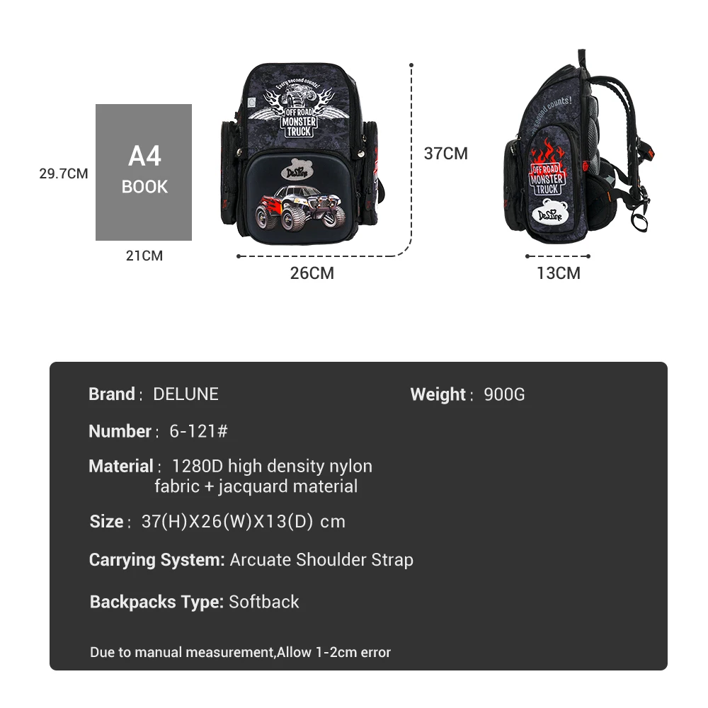 Delune Brand Girls Lovely Cat 3D Orthopedic School Bags for Children Boys SUV Cars Schoolbag Backpack Mochila Infantil Grade 1-5