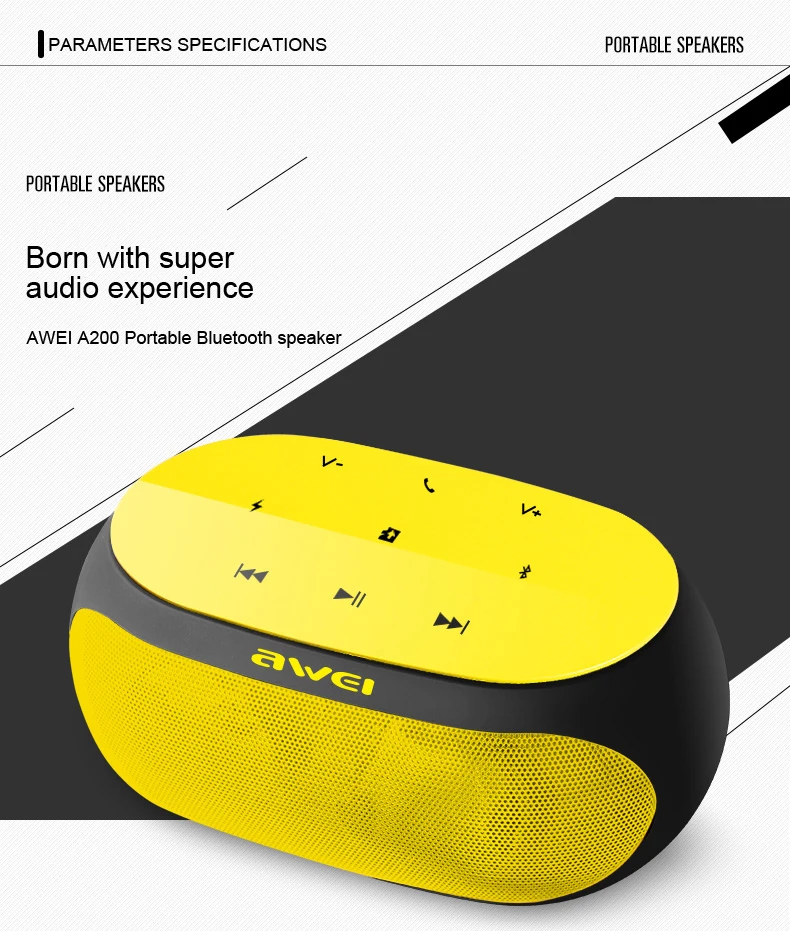 DRXENN Awei Y200 Bluetooth Speaker Portable Wireless Soundbar Mini Music Boombox For Computer Phone Support Bluetooth TF USB