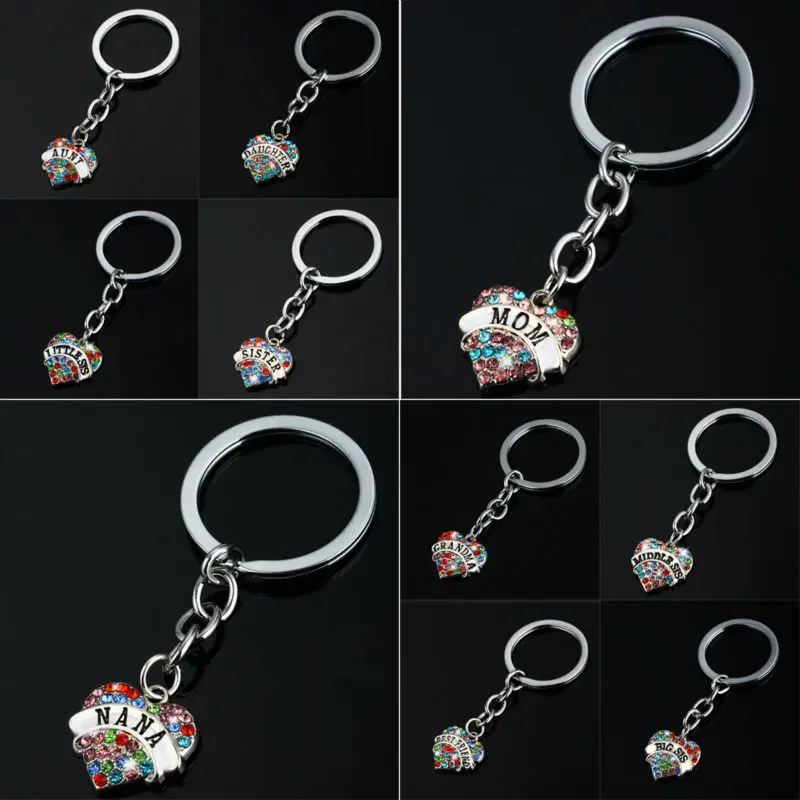 Брелок для ключей с кристаллами в виде сердца мамы Наны племянницы тети сестры -