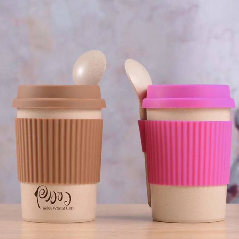 Кружка для питья из натуральной шелухи Рик с силиконовой крышкой ложка Офисная