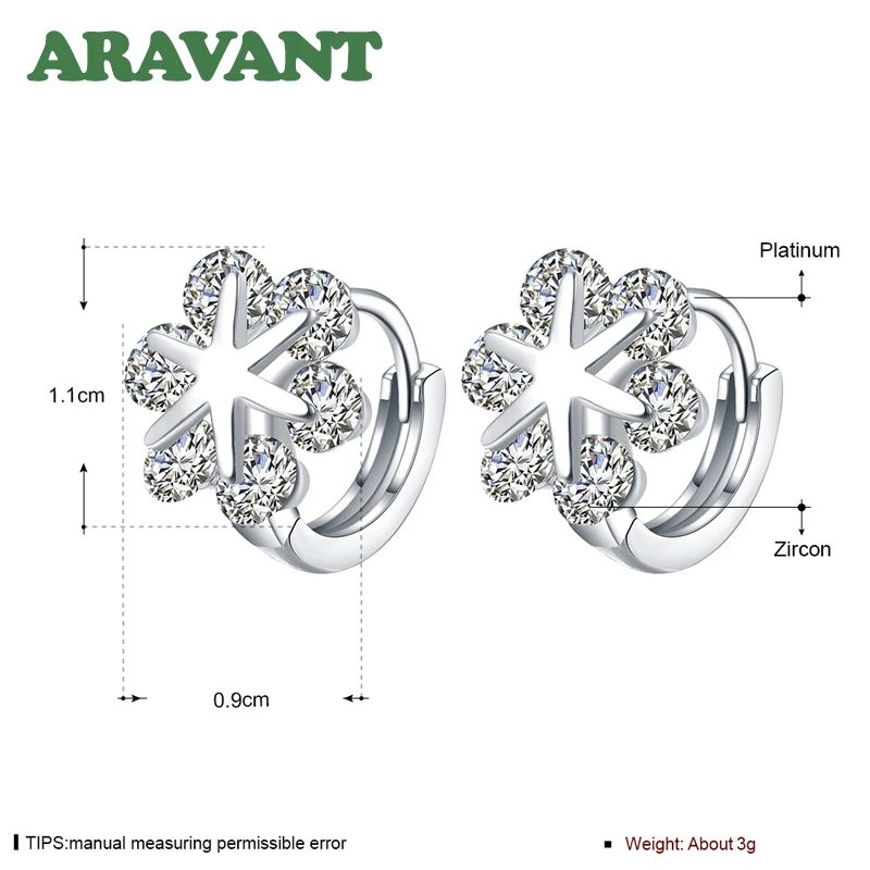 

New Arrival Silver Plated Earrings For Women Clear CZ Snowflake Small Hoop Earring Original Jewelry