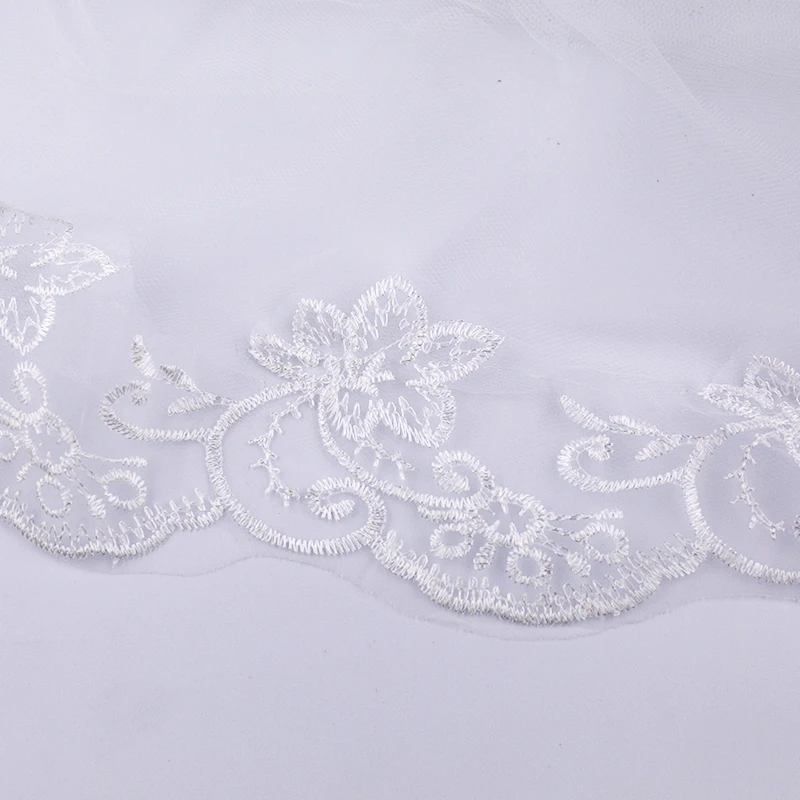 

Forseven White Cathedral Veils Women Bridal Wedding Veil One Layer Applique Edge Lace Voile Mariage Cotton Cheaps Simple No Comb