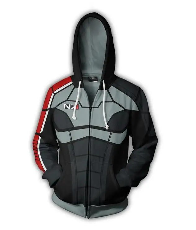 Mass Effect N7 толстовки куртки костюмы для косплея Молния однобортный Mass Effect спортивный костюм Кардиган Куртка повседневные толстовки с капюшоном