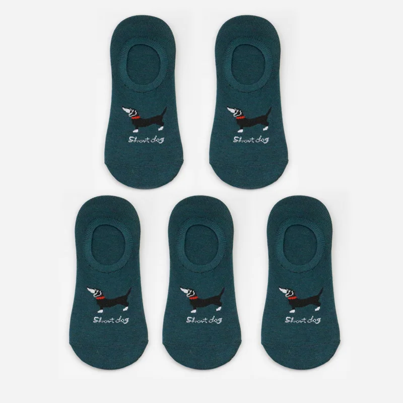 Teckel green Женские носки, хлопковые короткие носки с Мопсом, Шиба-ину, унисекс, мужские носки с изображением колбасы, собаки, Бигля, невидимые носки с животными - Цвет: Teckel green