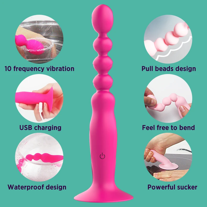 Sex toy female electric anal plug back court pull bead vibrator flirt masturbation device USB mute massage adult products |