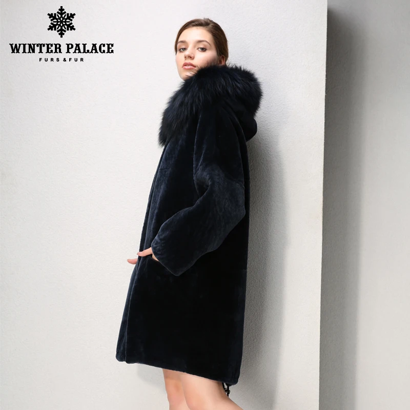 Новое зимнее изделие модная меховая шуба класический стиль синий цвет край