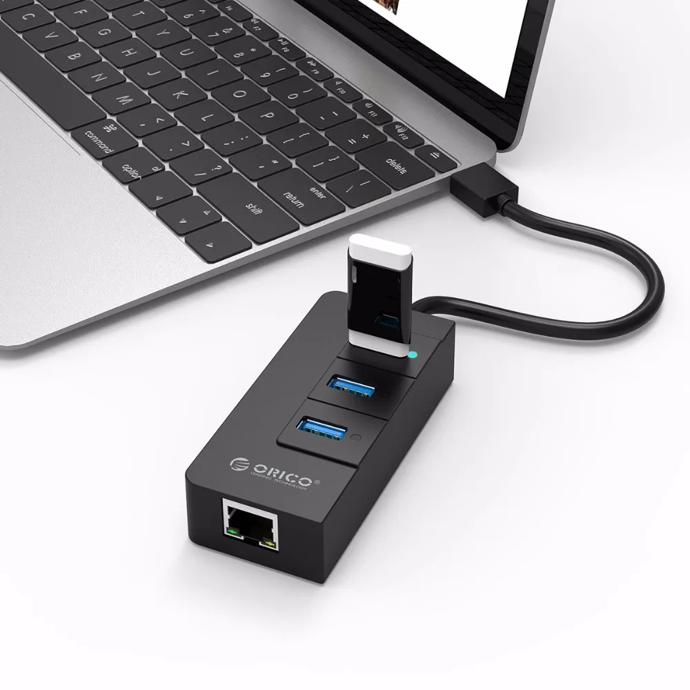 ORICO HR01-U3 3 порта супер скорость USB3.0 концентратор разветвитель с внешним RJ45 Gigabit Ethernet сетевой карты 5 Гбит/с черный для ноутбука