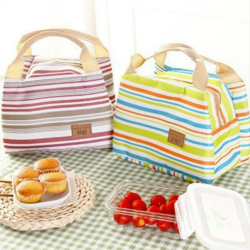 2019 Striped Insulated Lunch Bag Stripe Tote Bags Keep warm Food box bag for Kids Women Girls bolsa termica c154 | Багаж и сумки