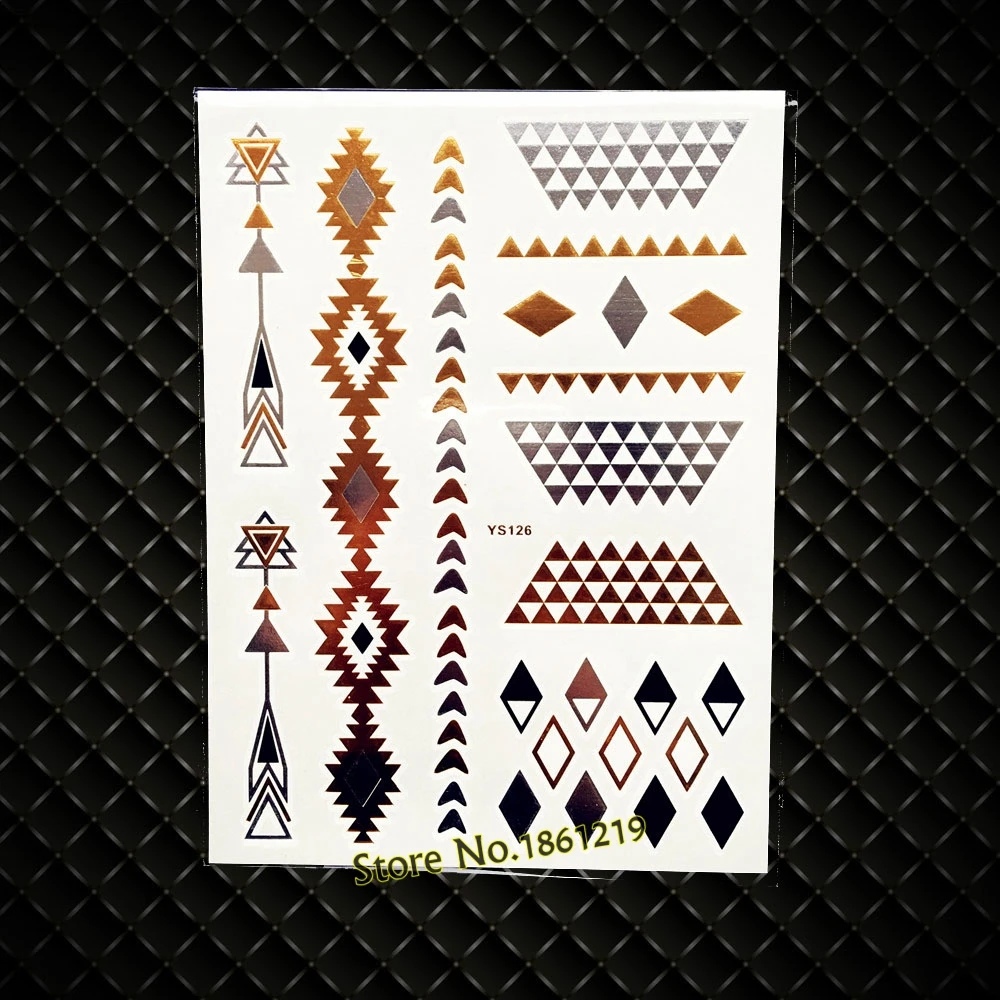 Драгоценные камни сетка Золотая вспышка металлическая временная татуировка