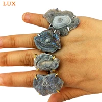 sparkling galaxy druzy geode ring shiny silvers and 18kindom gold color plated band adjustable size drusy rings for girls