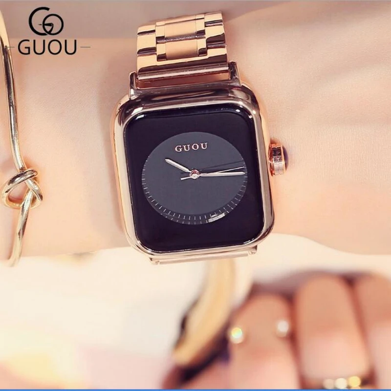 Часы наручные GUOU женские брендовые модные роскошные цвет розовое золото|reloj