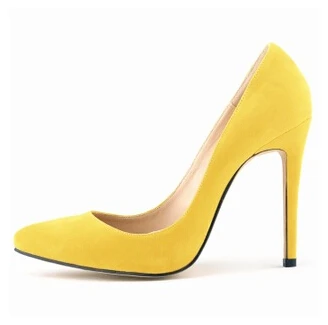 Yellow Heel Loslandifen/женские туфли-лодочки на высоком каблуке; Свадебная обувь из флока; женские свадебные туфли-лодочки с острым носком на шпильке; пикантная Женская обувь в европейском стиле - Цвет: Yellow Heel