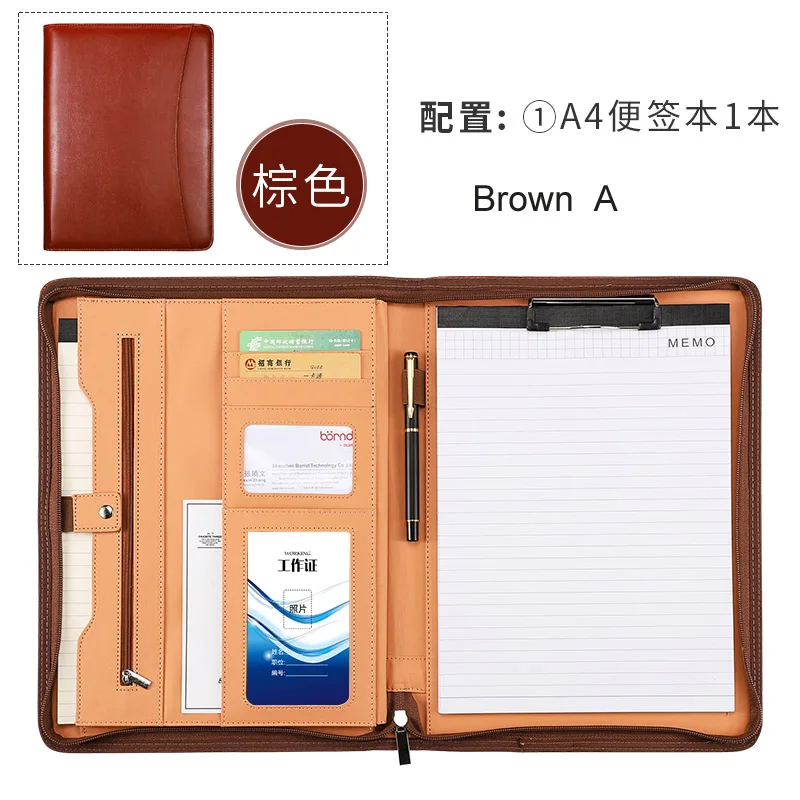 Brown A A4 папка для файлов бизнес Padfolio презентационная папка портфель документов сумка менеджера для документов A4 с молнией офисные принадлежности - Цвет: Brown A