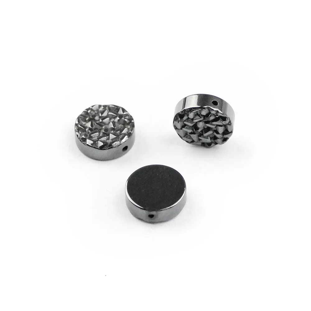

BTFBES Flat Round Carving Black Hematite Beads Natural Stone Ore Flower Type 8/10/12MM Spacer Loose Beads For Jewelry Making DIY