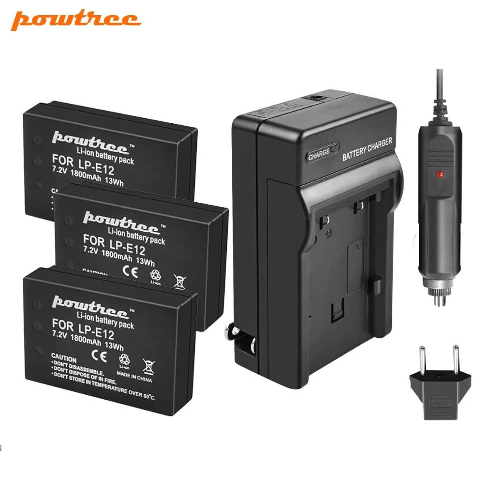 Powtree для Canon 3 шт. 1800 мАч 7 2 в LP-E12 LP E12 LPE12 камера литиевая батарея + зарядное