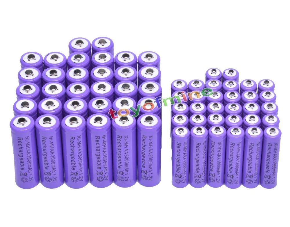 

32 AA +32 AAA 1.2V 1800mAh 3000mAh NiMH Purple Rechargeable Battery Cell