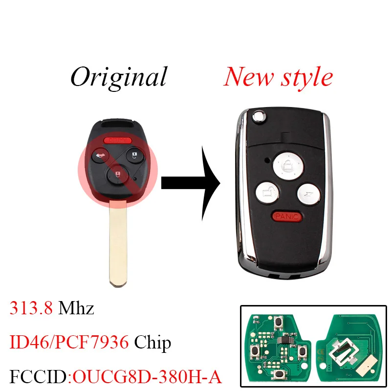GORBIN стиль 3+ 1 кнопки дистанционного ключа автомобиля для Honda OUCG8D-380H-A 313,8 МГц ID46 чип для Honda Accord 2003 2004 2005 2006 2007