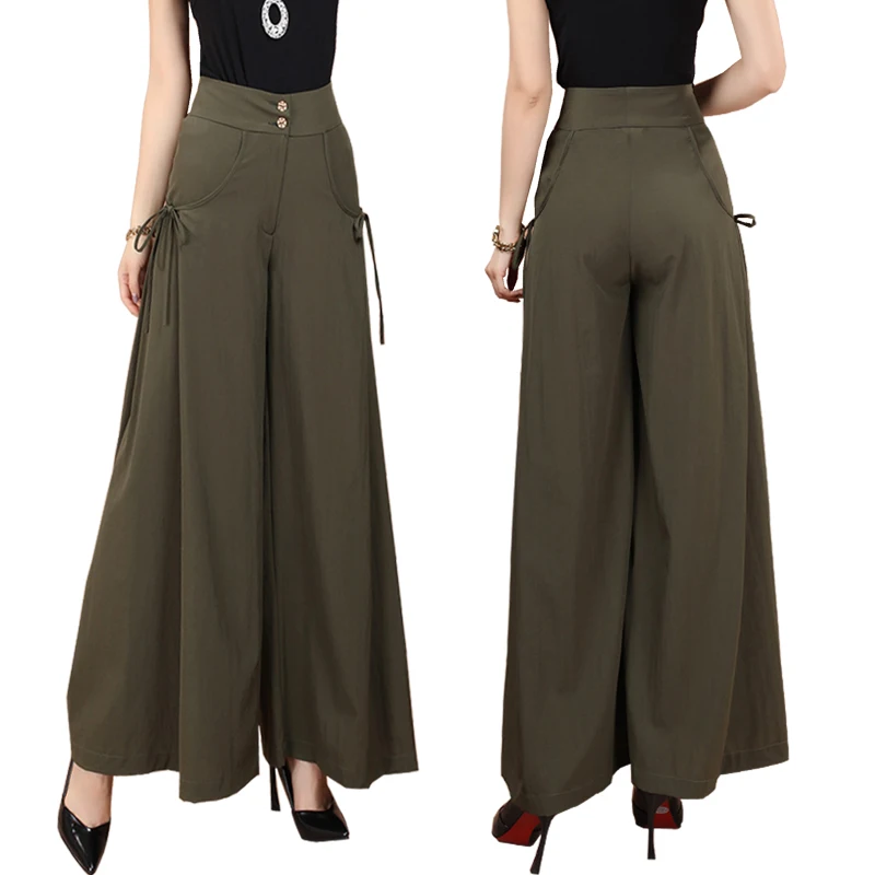 

New plus size spring and summer fashion women's solid color wide-legged loose pants casual high waist rejection foot pants