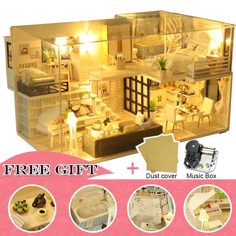 M21C CUTEBEE DIY деревянный кукольный домик кукольные домики Миниатюрный Кукольный дом мебель набор Каса Музыка Led игрушки для детей подарок на день рождения TD32 - Цвет: M21C