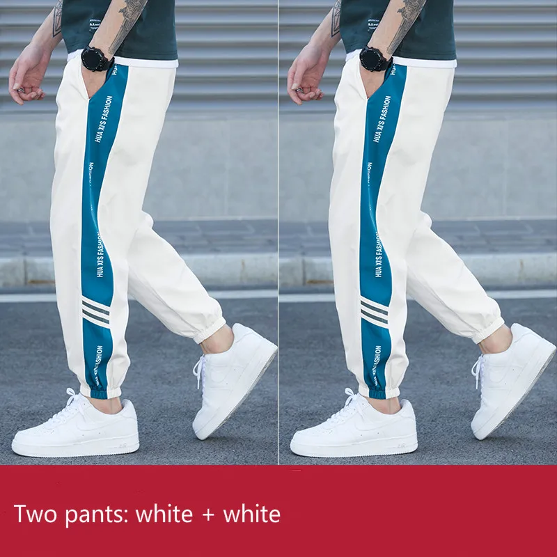 two pants whitewhite Мужские штаны для спорта брюки хип-хоп свободные спортивные брюки мужские мешковатые брюки Уличная Повседневная мода Молодежная летняя черная белая Синяя - Цвет: two pants whitewhite