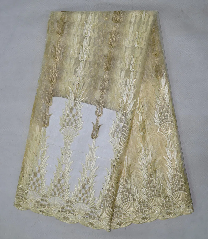 African nigeria cupion lace fabric embroidered Gold Thread Flower french high quality green MJKY2737-1 | Дом и сад