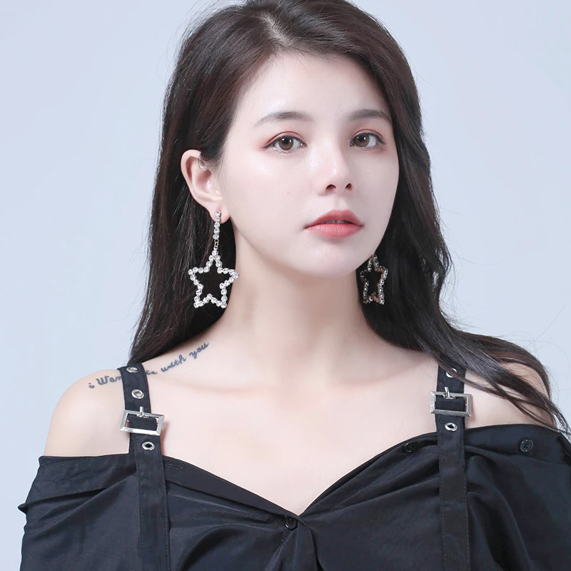 925 Серебряные иглы дикие супер мигание пятиконечная звезда серьги темперамент