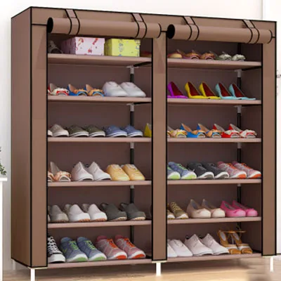 coffee shoe style Двухрядная стойка для обуви DIY для домашней сборки, многослойное хранилище для защиты обуви от пыли, полка для обуви, компактный Тканевый шкаф для обуви - Цвет: coffee shoe style