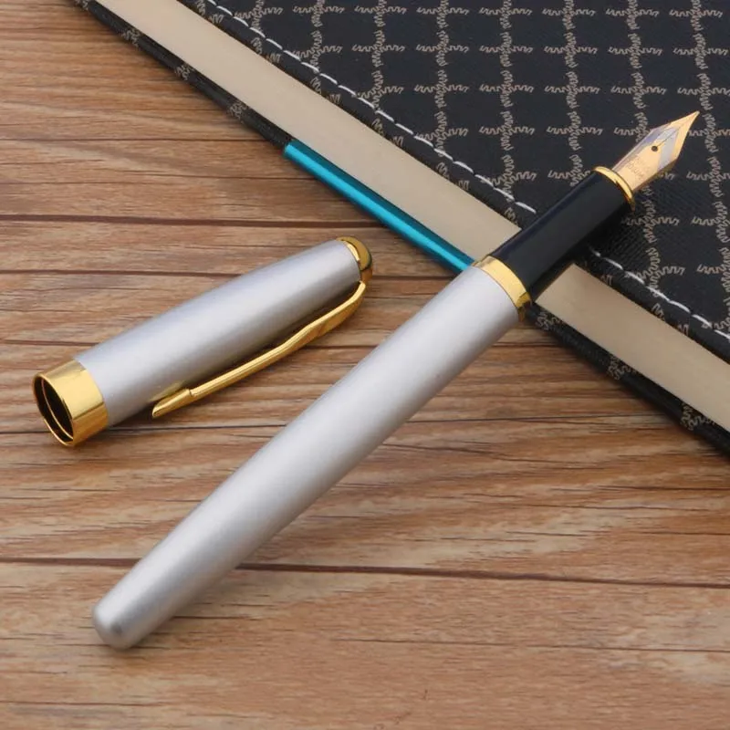 Студенческая Подарочная Серебряная Золотая перьевая ручка baoer 388 Medium Nib|Перьевые