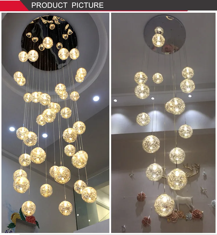 Art deco custom villa circular hand blown round glass spiral hanging high ceilings staircase modern lights for home chandelier
