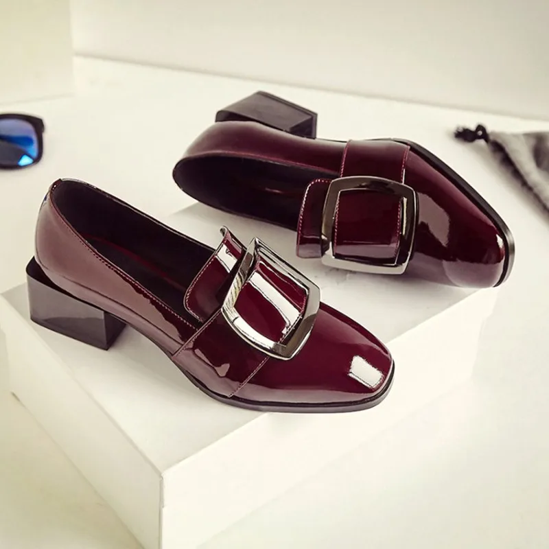 Plus Size 34-43 High quality Patent leather Casual Shoes Dress Flats Spring Autumn Buckle Genuine Leather women Loafers shoes