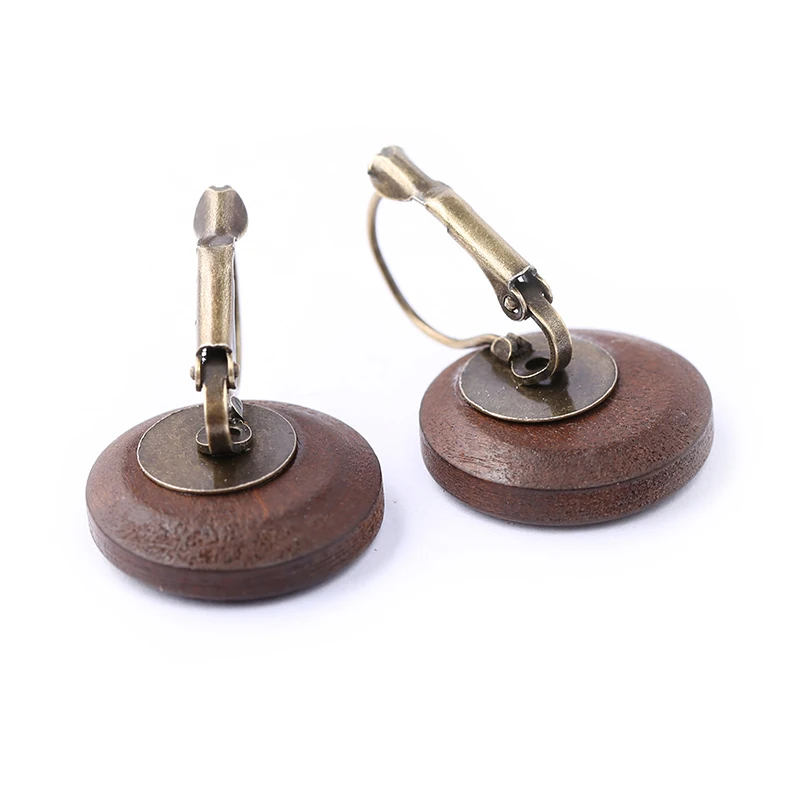 onwear 5 pairs brown wood cabochon earring base settings 12mm diy lever back earrings bezel blanks for jewelry making | Украшения и