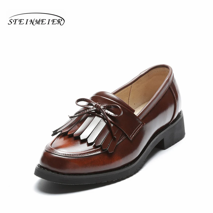 Женские туфли-оксфорды из натуральной кожи коричневые туфли на плоской подошве