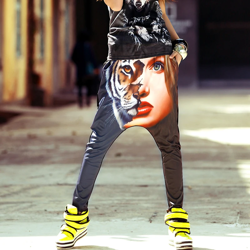Большие брюки в стиле хип хоп модные женские половины животного повседневные для